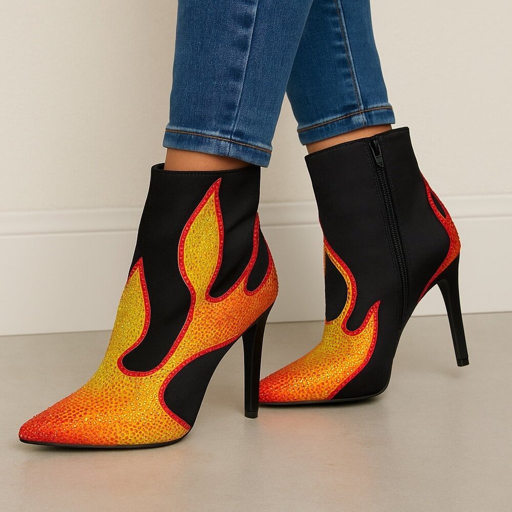 Thalia Sodi Rayenn “Red Hot Flame” Rhinestone Ankle Boots | Size 6.5M | NEW